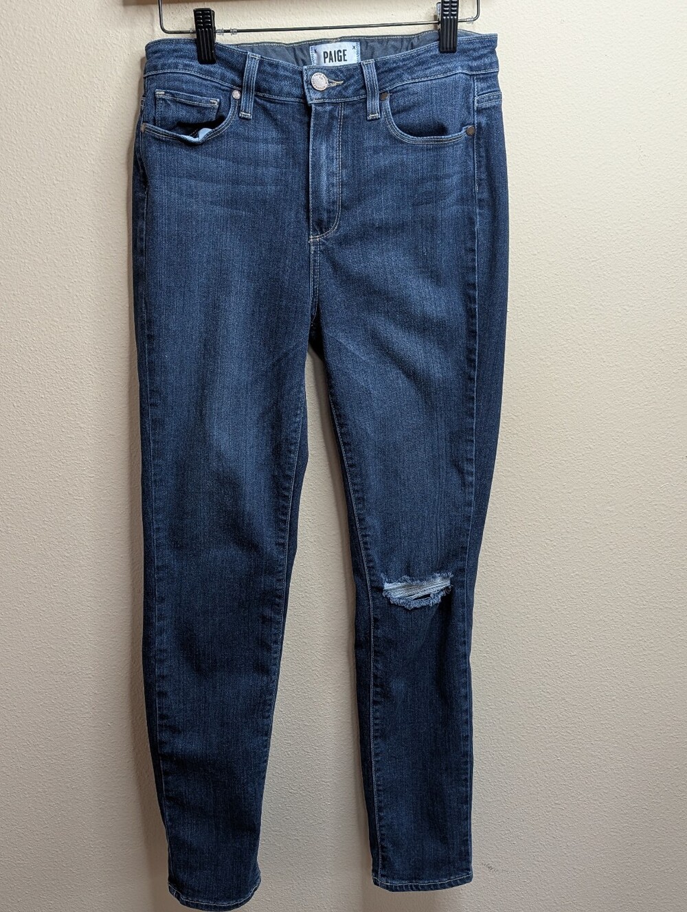 PAIGE Hoxton Crop Roll Up Jeans Size 29 Medium Wash Distressed Skinny